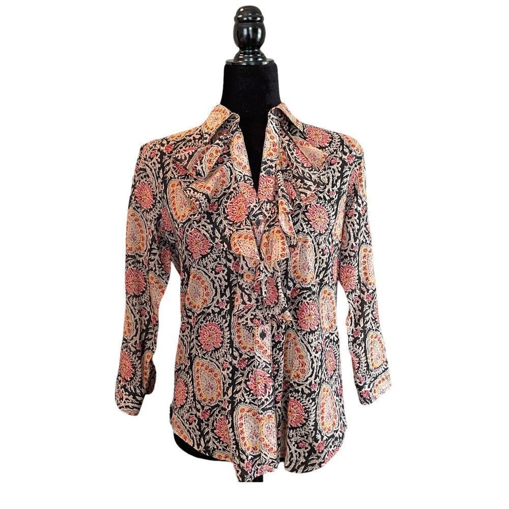 Lauren Ralph Lauren Rust Paisley Ruffle Top - S